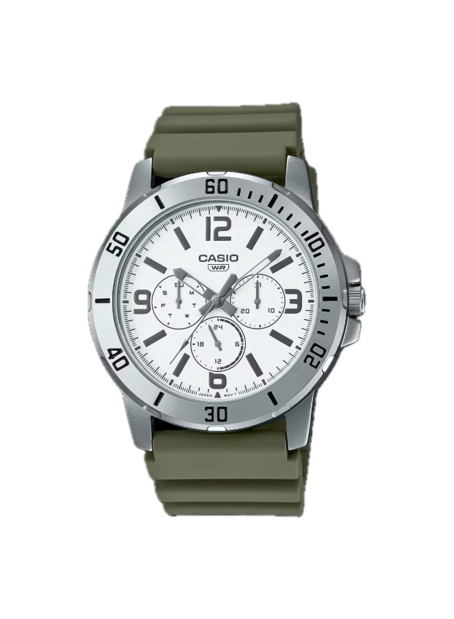 CASIO Men's Analog White Dial Green Resin Band Watch MTP-VD300-3BUDF - Image 1